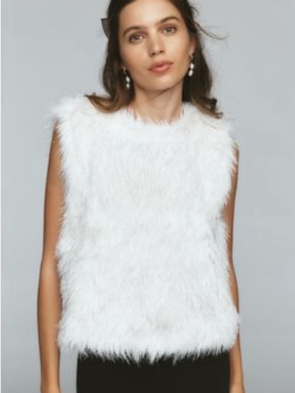 Maeve White Faux Fur Sleeveless Tank Top